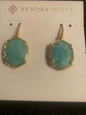 Kendra Scott Gold and Aqua Hexagon Drop Earrings